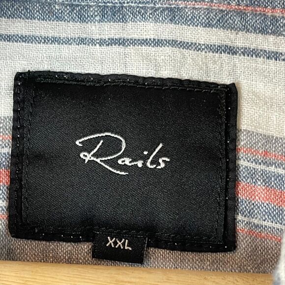 Rails Carson Linen Blend Shirt Mens XXL Gray Striped Button Up Short Sleeve - Picture 5 of 14